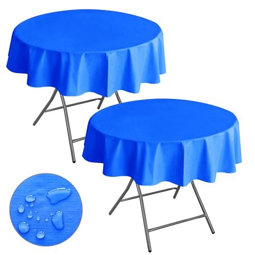 Nasitos Waterproof Vinyl Tablecloth with Flannel Backing 2 Pcs 60R in Blue - color: Blue, size: 60 Inch (Round)