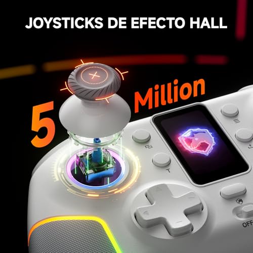 ECHTPower Wireless PC Gaming Controller with TFT Screen, Hall-Effect Joysticks No Drift, 1000Hz Polling, Dual Hall Triggers, Turbo & RGB, Multi-Platform PC Controller for Windows/Switch/Android/iOS - color: White+Grey