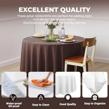 10 Pack Premium Disposable Plastic Tablecloth 84" Round Table Cover for Birthdays Weddings Christmas Anniversary Buffet Table (Brown) - color: Brown, size: 84" Round