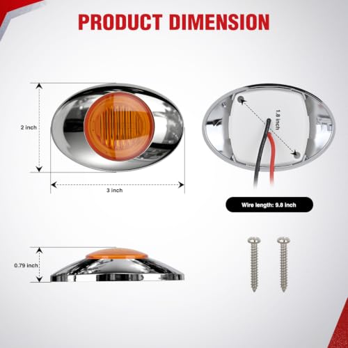 Nilight 3" Oval LED Trailer Marker Light, Chrome Bezel Amber Lens - color: Amber 3" 10Pcs