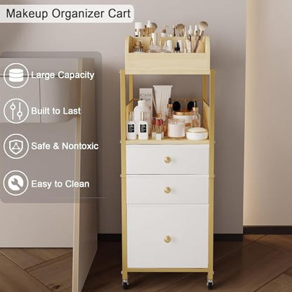 Makeup Organizer Cart with Drawers Make Up Organizers for Vanity - color: Gold