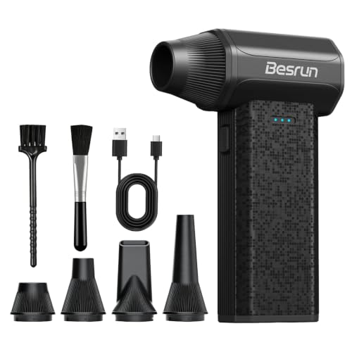Compressed Air Duster, 110,000 RPM Brushless Motor Electric Air Duster, 3-Speed Rechargeable Cordless Air Blower for Computer, Keyboard, Car, Home Cleaning, 0.45 lb, 4 Nozzles & Brush - color: All Black