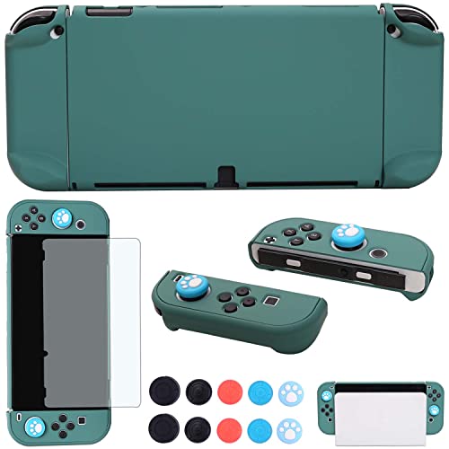 COMCOOL Dockable Case for Nintendo Switch Oled - [9 FT Military Grade Drop Protection] [with Tempered Glass Screen Protector Thumb Grips] Cute Protective Cover for Nintendo Switch Oled - MidGreen - color: Midnight Green
