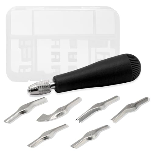 Luomorgo Linocut Carving Kit, Linoleum Cutter Tools with 6 Blades - color: Black