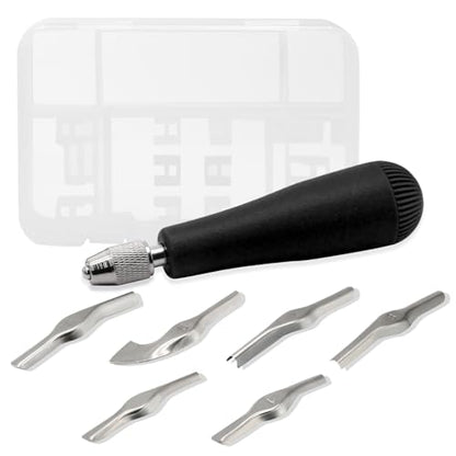Luomorgo Linocut Carving Kit, Linoleum Cutter Tools with 6 Blades - color: Black