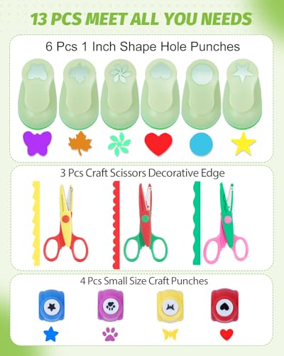 UCEC Paper Punches for Crafting, 3 Pcs Craft Scissors Decorative Edge - style: 6 Different Punch & 4 Mini Punch & 3 Craft Scissor