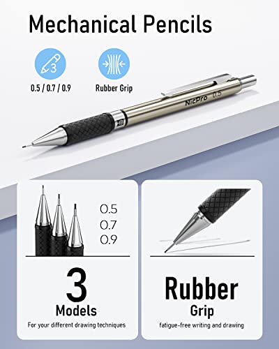 Nicpro 6PCS Art Mechanical Pencil Set, 0.5/0.7/0.9/2mm Point - color: Silver