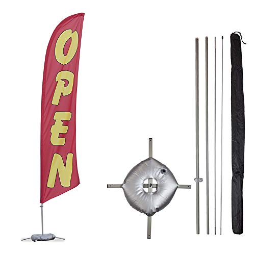 Vispronet - Open Feather Flag Kits - 13.5ft Flag Complete with Pole Set, Cross Base and Weight Bag (Red) Businesses, Storefronts, Sales - Printed in The USA - color: Red, size: Basic/Cross Base + Weight Bag