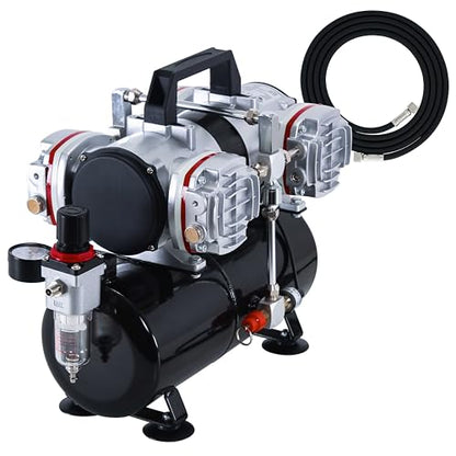 Master Airbrush TC-828 Airbrush Compressor with Tank- 1/3 HP Quad Cylinder - style: Quad Piston with Tank