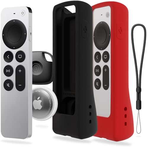 GripStand™ Scratch-Resistant Silicone Remote Cover for Apple TV – Compatible with AirTag, Fits Siri Apple TV 4K/HD (2nd & 3rd Gen), Stand-Up Design, Enhanced Grip, 2 Pack Black & Red by 73&Sunny - color: Two Pack Black+Red