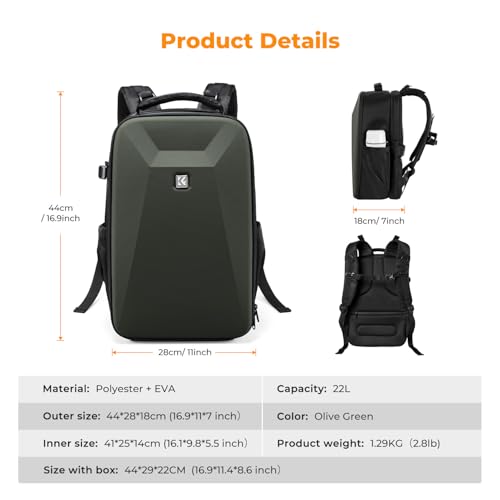 K&F CONCEPT Camera Backpack,Hardshell Photography DSLR Camera Bag - color: Deep Green