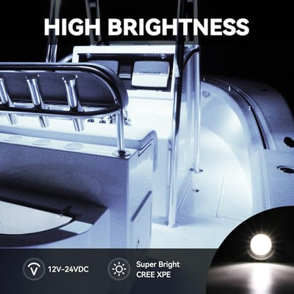 4-Pack IP68 LED Boat Interior Courtesy Lights Dia 1 Inch, White - color: WHITE
