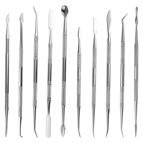 TOVOT 10PCS Stainless Steel Clay Sculpting Tools with Storage Bag Metal Sculpting Tools Double-Side Clay Modeling Tools Wax Carving Tools
