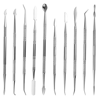TOVOT 10PCS Stainless Steel Clay Sculpting Tools with Storage Bag Metal Sculpting Tools Double-Side Clay Modeling Tools Wax Carving Tools