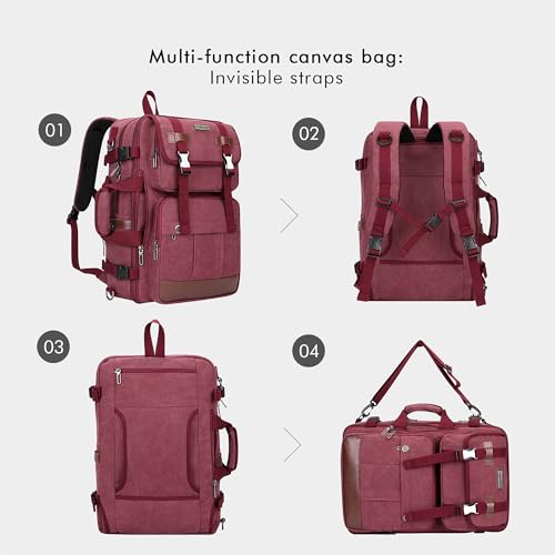 WITZMAN Canvas Travel Backpack for Women Large Laptop Backpack Fits 16 Inch - color: Red