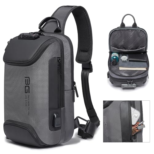 BANGE Men's Sling Backpack - Waterproof Crossbody Bag, Multi-Purpose Shoulder Bag - color: Grey(no Logo)