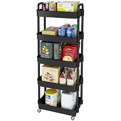 5 Tier Rolling Cart with Wheels,Utility Storage Carts,Black - color: Black, size: 5-Tier
