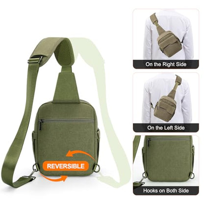 Cwatcun Sling Camera Bag Canvas, Compact Crossbody Case with Rain Cover - color: Green, size: Small