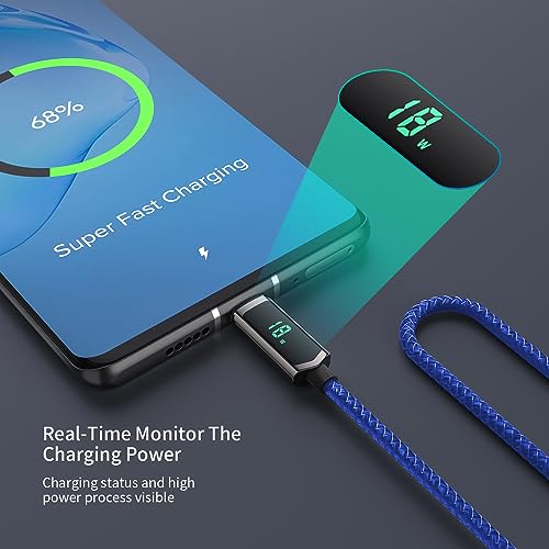 SOOPII 100W USB C Cable with LED Display,Nylon Braided,Blue [10FT,2Pack] - color: Blue, size: 10 Feet (2-Pack) 100W