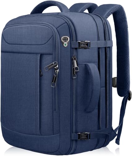 45L Travel Backpack, Expandable Carry On Backpack, Blue - color: Blue, size: 17.3 inch (21"x13"x9")