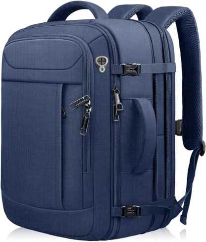 45L Travel Backpack, Expandable Carry On Backpack, Blue - color: Blue, size: 17.3 inch (21"x13"x9")