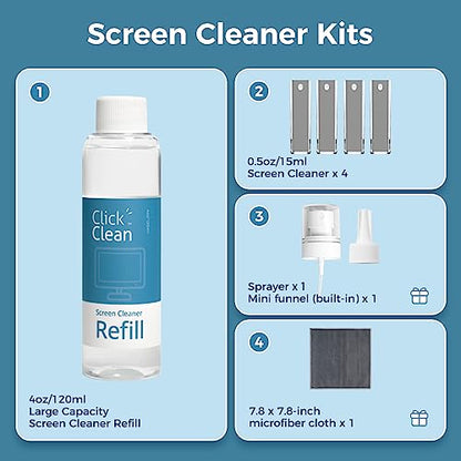 CLICK CLEAN Screen Cleaner Kit, 4 Cleaning Sprays with 4 oz Refill - size: 4 L116T Screen Cleaner Refill Kits