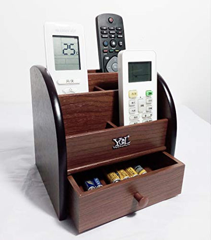 Remote control organizer with drawer, makeup organizers,office pencil holder for desk,wooden multifunctional tabletop storage case YCL828
