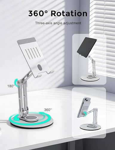 Aluminum Tablet Stand for Desk, 360° Rotating Height Adjustable - color: silver