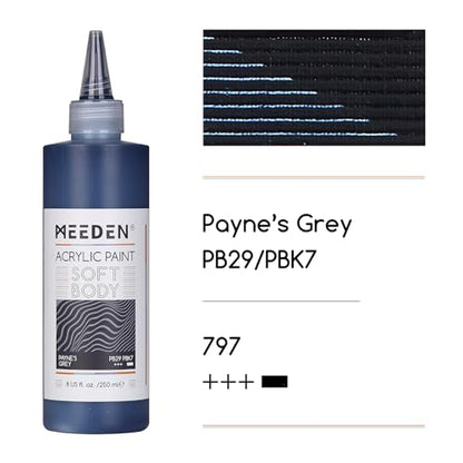 MEEDEN Soft Body Acrylic Paint: Payne's Grey Matte Finish 250ml/8.45oz - color: Payne's Grey
