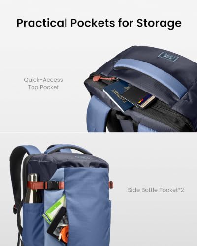 tomtoc Travel Backpack 40L, TSA Carry On Bag Flight Approved, PFAS Free - color: Coastal Blue-ripstop, size: 40L
