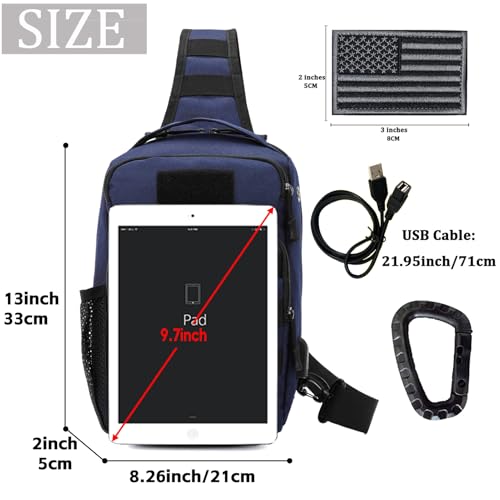 Valinov Tactical Shoulder Bag,Molle Shoulder Backpacks,Military Sling Daypack Backpack with USB Charging port - color: 1 Pack Dark Blue