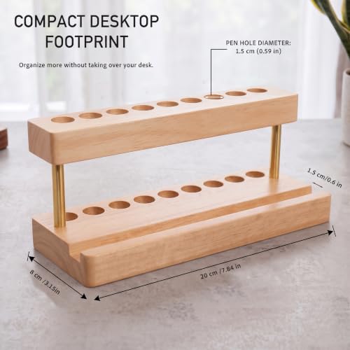 Pen Holder for Desk, Pencil Holder, Pen Display Stand - color: Single-row - Natural Wood