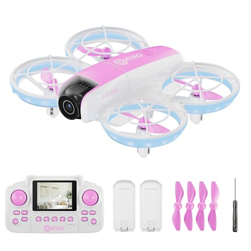 Contixo F15 Astro Mini Drone with 2.4" Screen Remote – 720P HD Dual Camera, Live Video Display, Optical Flow Hover, One-Key Takeoff/Landing, 360° Stunts, 2 Batteries, Beginner Drone for Kids & Adults - color: Pink