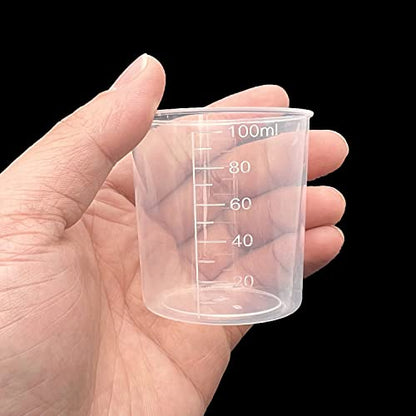 24 Pcs Clear Scale Cups, 100ml/3.4oz Plastic Graduated Cups with 50 Pcs Wooden Stirring Sticks for Epoxy, Resin, Stain, Mixing Paint (Pack of 2) - size: Small (Pack of 2)