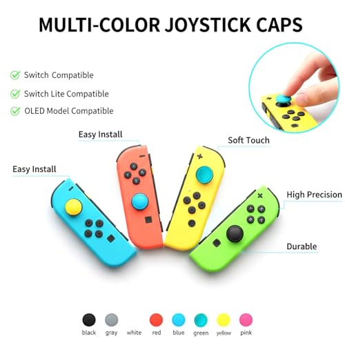 Ferkurn Joystick Replacement Cap Thumb Grip for Switch OLED Joycon & Switch Lite, Joycon Grip Button Stick Cover 3D Analog Cap Skin Replacement Part Repair Kit Accessories, 6PCS - color: Grey