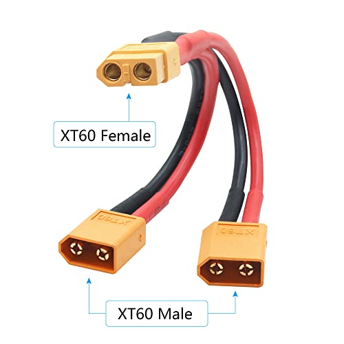 Short XT60 Parallel Battery Connector Cable 3.9", Y Splitter Adapter Plug - size: XT60 1 Female to 2 Male - 1Pcs