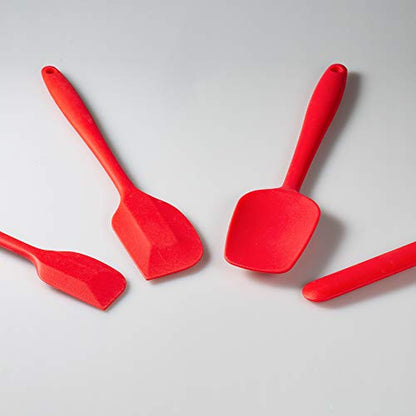 4-Piece Silicone Spatula Set with Stainless Steel Core, Red - color: Red
