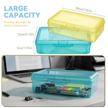novelinks 5x8 Inch Plastic Pencil Box, Small Clear Storage Bins with Lids - size: 4 Pack