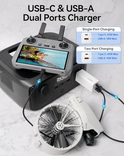 LKTOP 65W Fast USB-C/A Charger for DJI Mini,Air,Mavic,Flip,Neo Series Drone