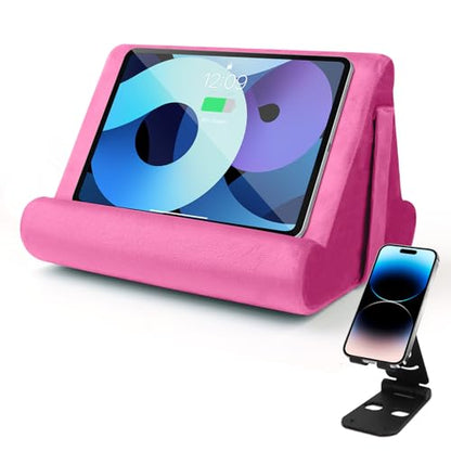 Universal Multi-Angle Tablet Holder - Soft Pad Stand with Net Pocket & Phone Stands for Lap, Knee, Sofa and Bed(Pink) - color: Pink