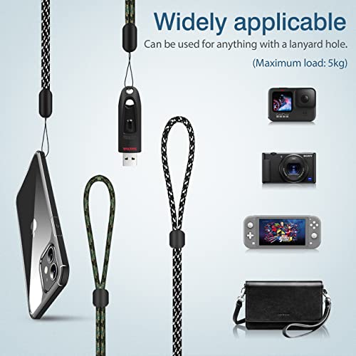 Hand Wrist Strap Lanyard 6 Pack 9.5inch Adjustable Nylon Wristlet Keychain - color: Black&green, size: 9.5 inches