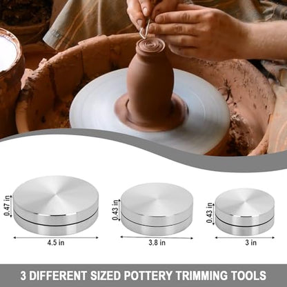 Syihah 3Pcs Silver Ceramic Clay Pottery Spinner Set - 30mm, 38mm, 45mm Throwing & Trimming Tools for Potters, Artists & Ceramic Enthusiasts