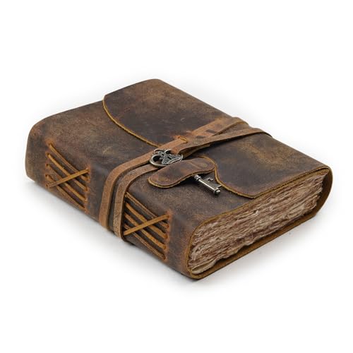 LEATHER VILLAGE Leather Bound Journal Key Lock, Distressed Brown 8x6. - color: Distressed Brown, size: 8"X6"