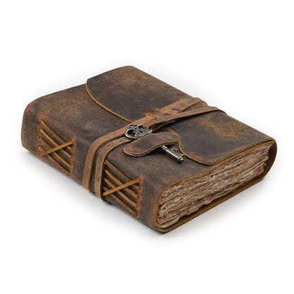 LEATHER VILLAGE Leather Bound Journal Key Lock, Distressed Brown 8x6. - color: Distressed Brown, size: 8"X6"