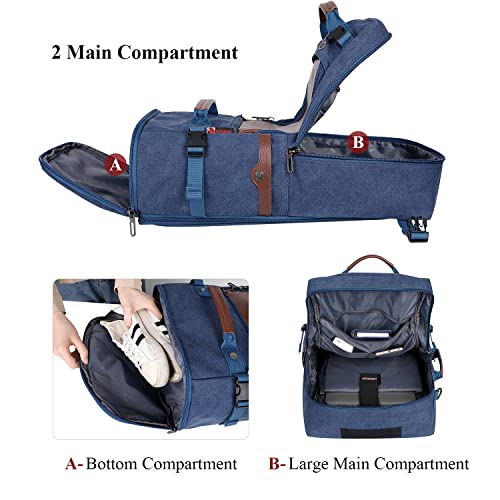 WITZMAN Travel Backpack for Men Large Convertible Duffel Baag Fits 16 Inch - color: Blue