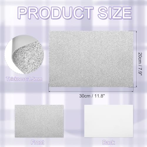 uxcell Foam Sheets 5Pcs 8x12Inch EVA Self-Adhesive Sparkle Silver Glitters - color: Silver