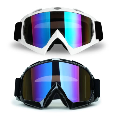ATV Goggles - 2-Pack Wide Vision Off-Road & Motocross Goggles - color: White Frame+black Frame（color Lens）