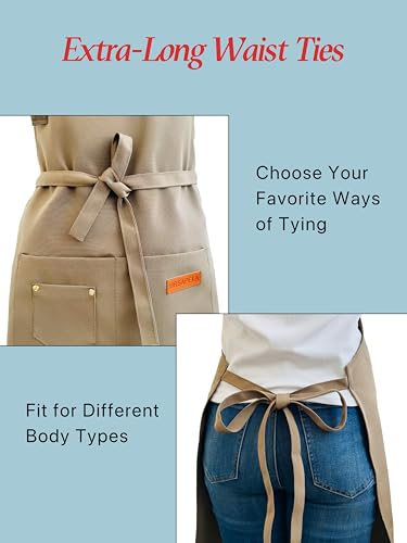 Aprons for Women Men, Water-Resistant Kitchen Aprons for Cooking - color: Khaki