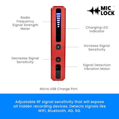 Mic-Lock 2-in-1 Bundle - Camera Finder Pro & Radio Frequency Detector - Anti Spy Hidden Device Finder - Secure Your Space (Red) - color: Red, size: Bundle (RF and Camera Pro)
