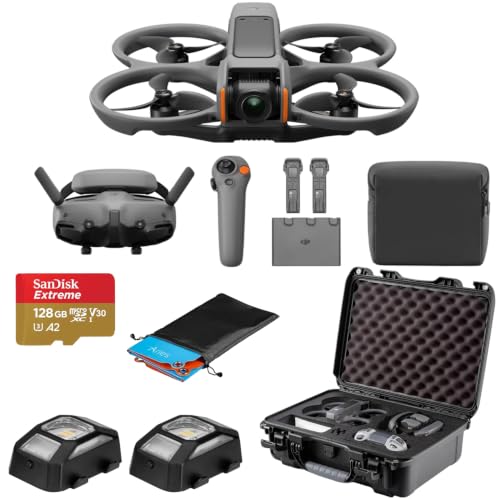 DJI Avata 2 Fly More Combo (3 Batteries) FPV Drone with Camera 4K, Propeller Guard, Camera Drone, Goggles 3 & RC Motion 3 Nanuk 925 Waterproof Hard Case, SD Card, Landing Pad, 2X Strobe LEDs
